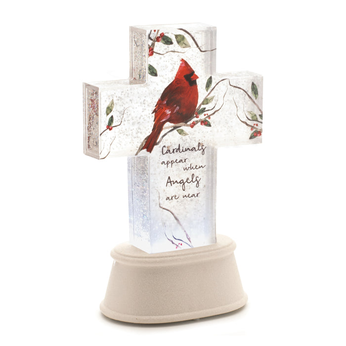 LED Cross with Cardinal Figurine