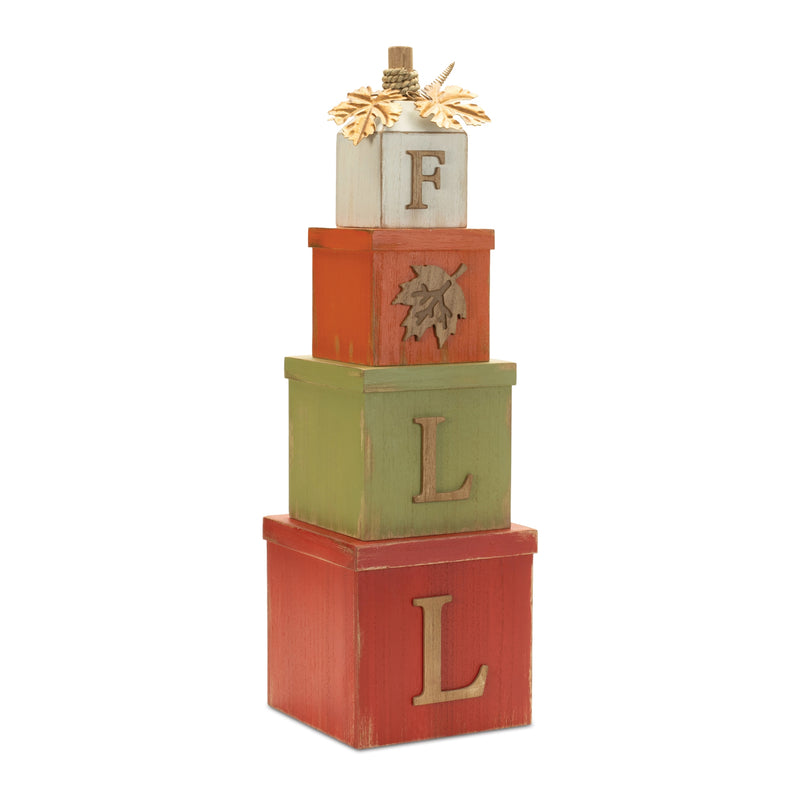 Stack of wooden boxes with 'F' and 'L' letters on a white background