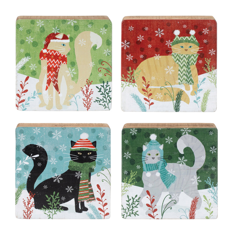 Winter Cat Wood Block Plaques