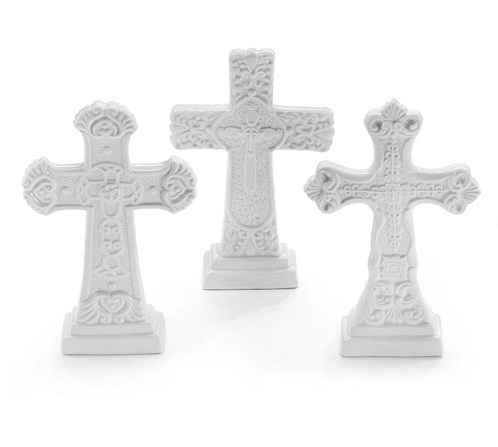 White Ceramic Cross Figurines