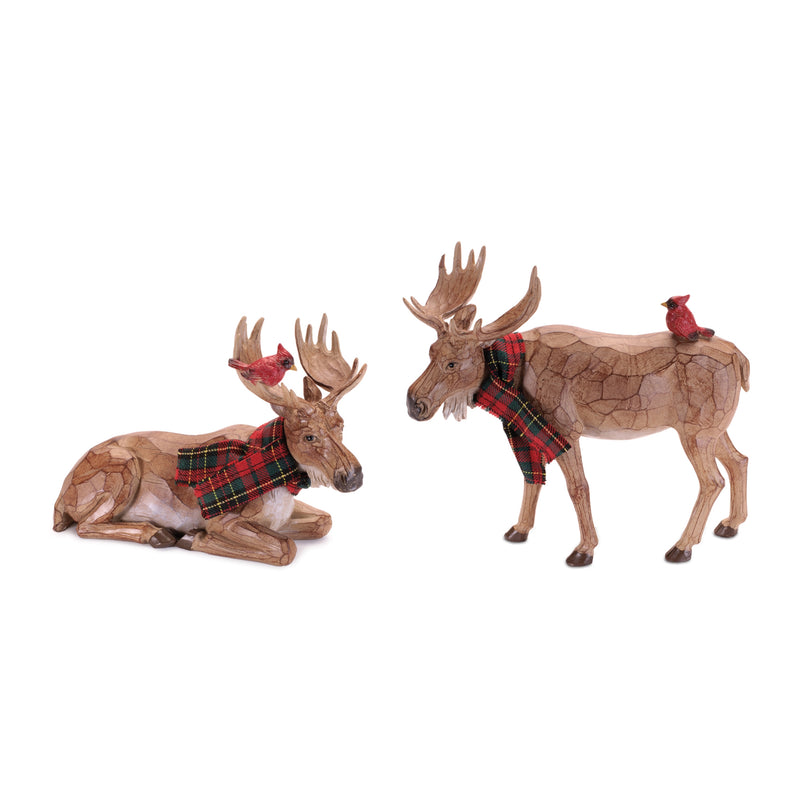 Moose with Cardinal and Scarf Figurine