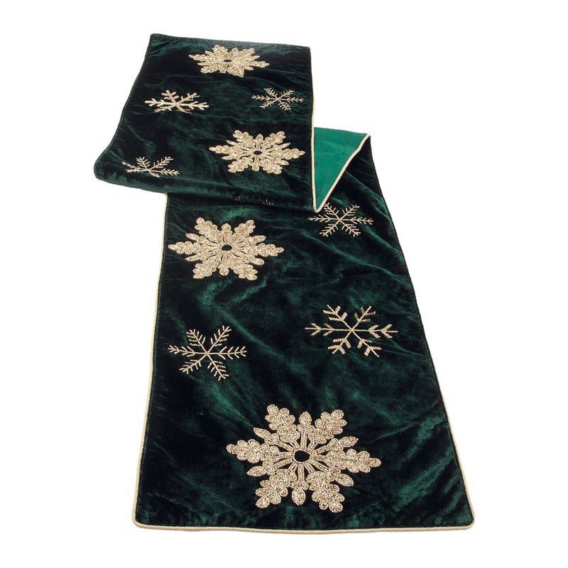 Green and Gold Snowflake Table Runner - 72"