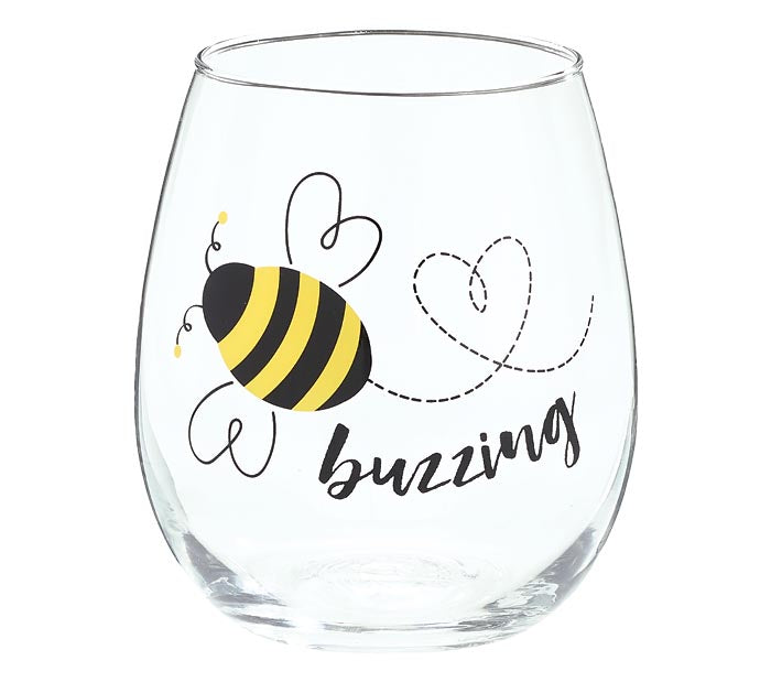 Stemless Wine Glass with Buzzing Bee
