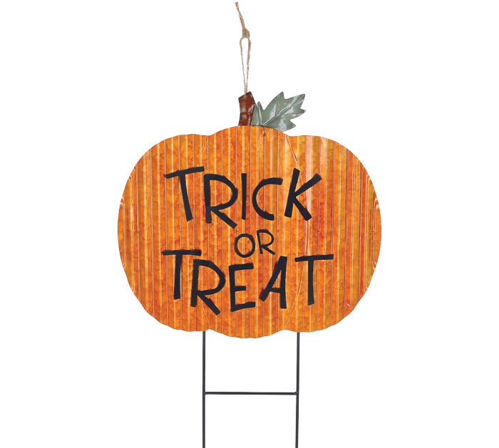 Trick Or Treat Pumpkin Tin Yard Stake