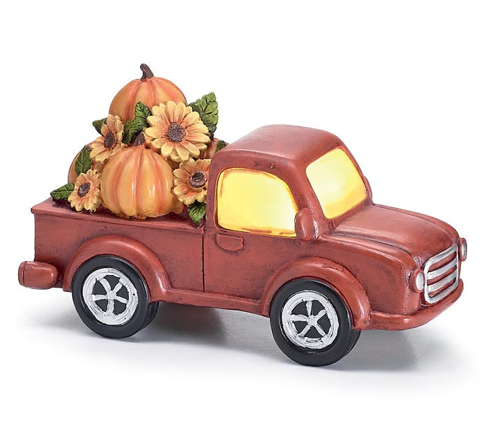 Red Pumpkin Truck Lighted Figurine