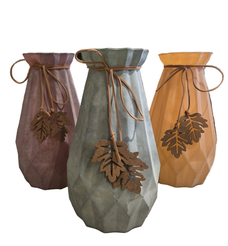 Fall Colored Vases Matte With Leave Motif