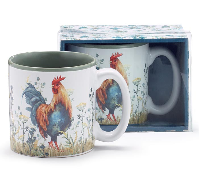 Colorful Rooster in Wildflowers Mug