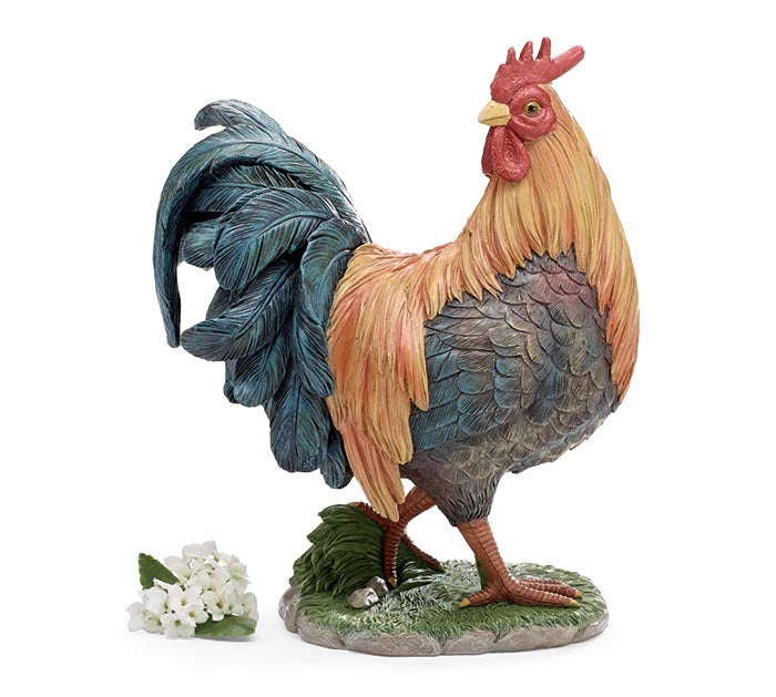 Colorful rooster figurine on a white background