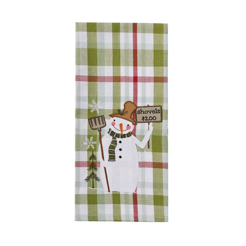 Snowman Plaid Applique Dishtowel
