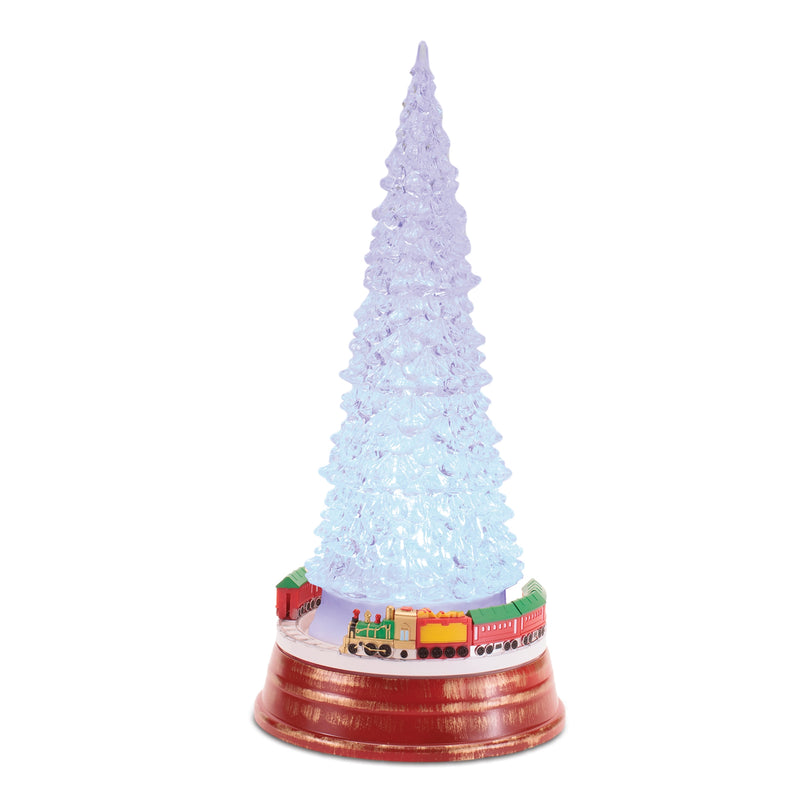 Decorative Christmas tree with a train on a white background