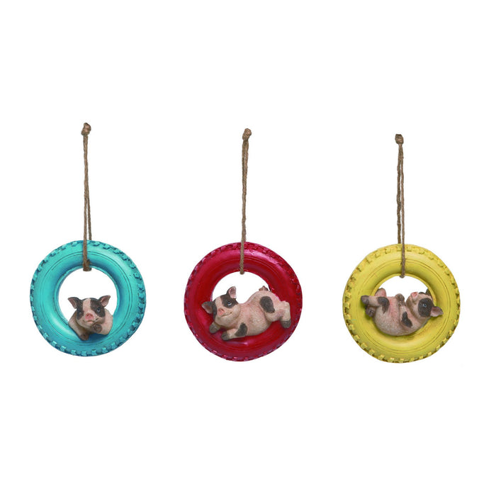 Pig in Tire Swing Ornament