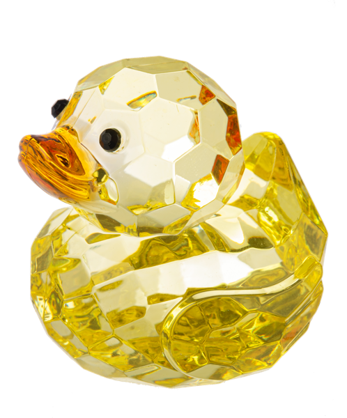Crystal yellow rubber duck on a white background