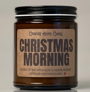 Candle jar labeled 'Christmas Morning' by Country Home Candle on a neutral background