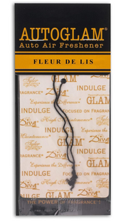 Packaging of Tyler Auto Glam Car Air Freshener with luxurious gold and black design, featuring text and brand branding.