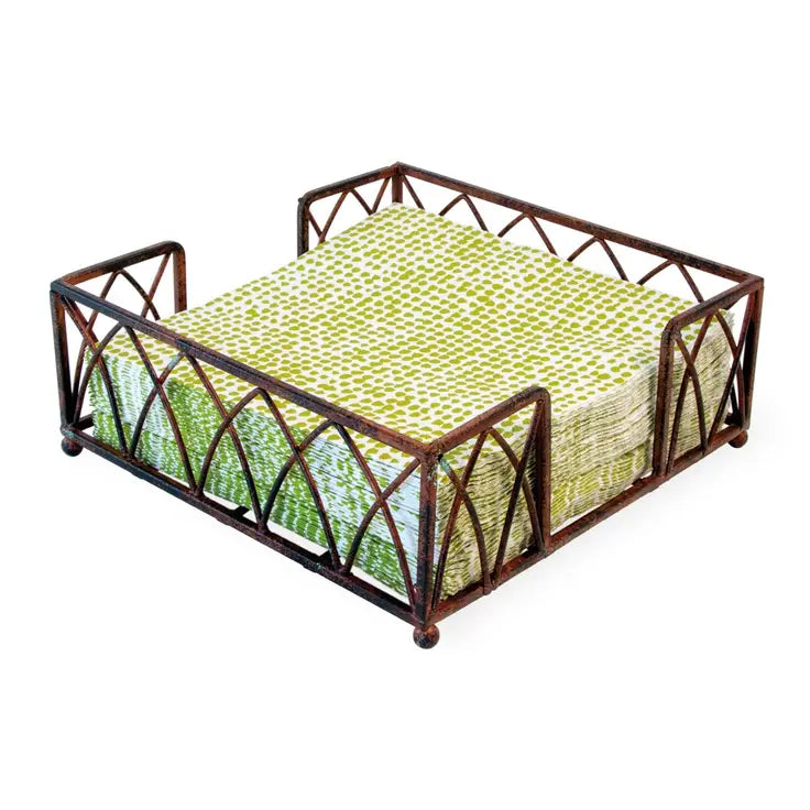 Paper Cocktail Napkin Metal Caddy Arch Aged Chestnut