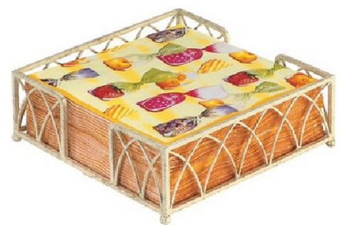 Decorative box with a colorful fruit pattern on a white background