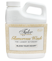 Tyler Candle Company Glamorous Wash laundry detergent bottle with label on a white background
