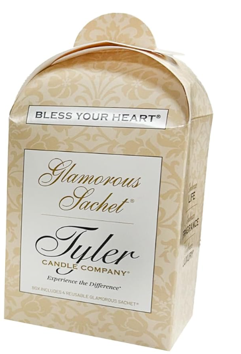 Glamorous Sachet packaging from Tyler Candle Company on a white background