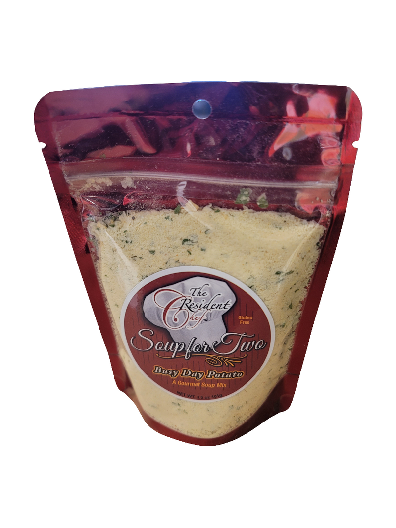 Packaged soup mix with visible brand label on a white background
