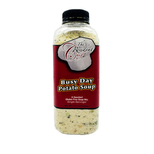 Bottle of 'Busy Day Potato Soup' by The Resident Chef on a white background