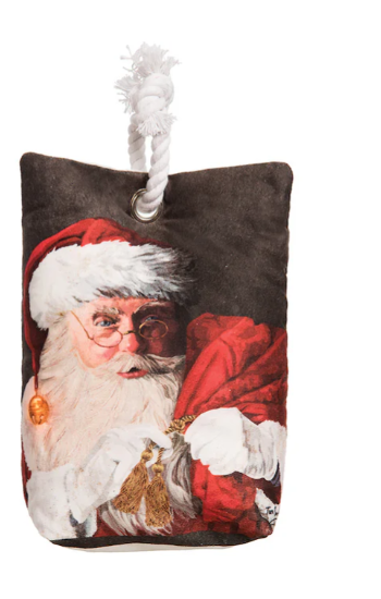 Decorative pouch with a printed image of Santa Claus on a white background