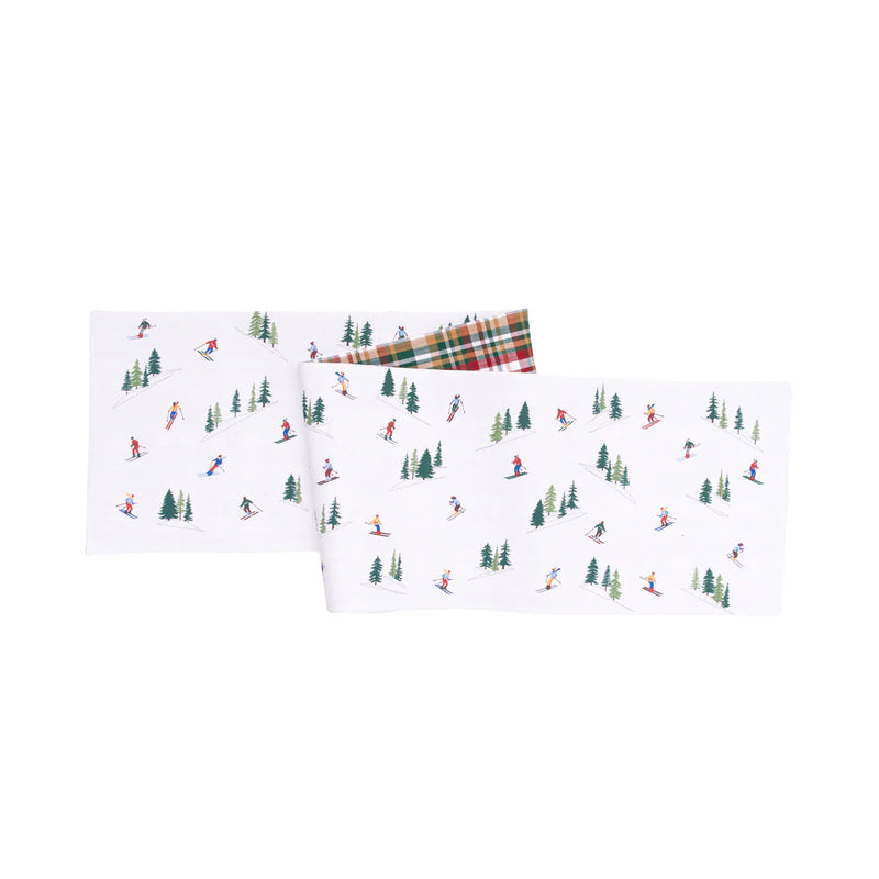 Alpine Skiers & Plaid Table Runner - 72"