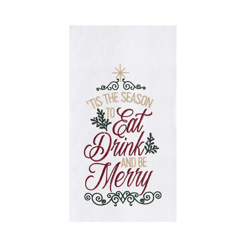 Decorative towel with Christmas-themed text on a white background