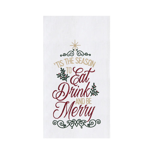 Decorative towel with Christmas-themed text on a white background