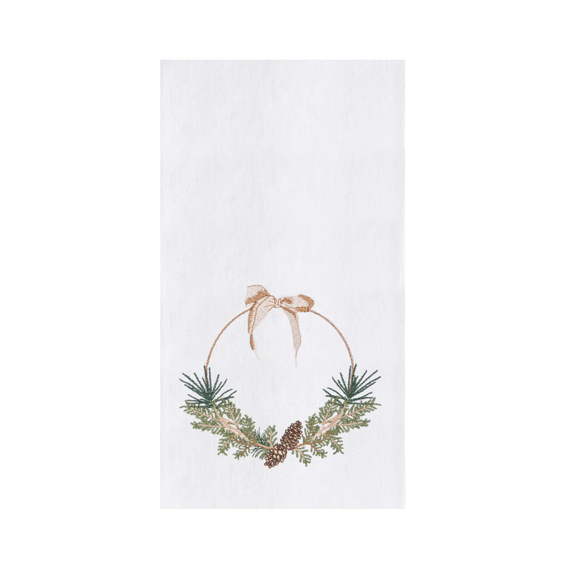 Decorative towel with a wreath design on a white background