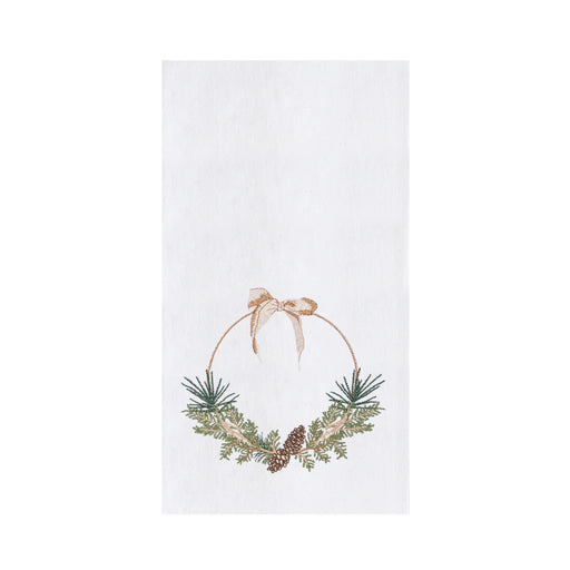 Decorative towel with a wreath design on a white background