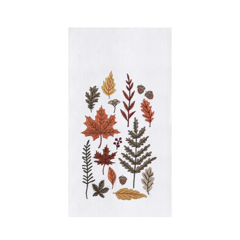 Decorative towel with autumn leaf pattern on a white background