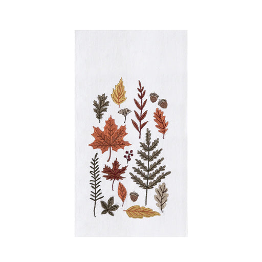 Decorative towel with autumn leaf pattern on a white background