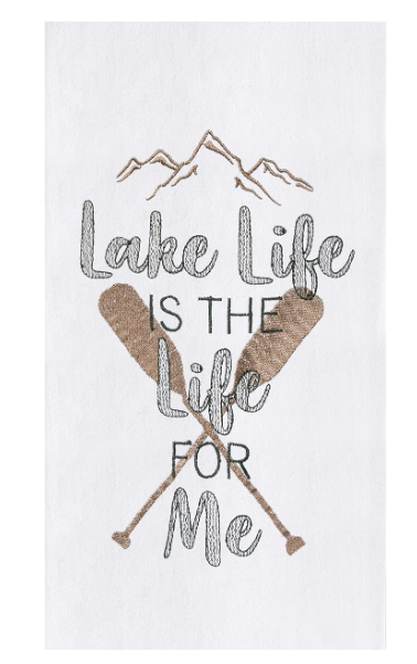 Text 'Lake Life is the Life for Me' with crossed oars on a white background