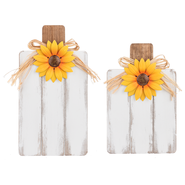 Carved Whitewash Pumpkins with Sunflowers