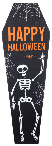 Happy Halloween Skeleton in Coffin Decor