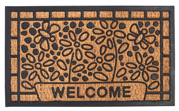 Rubberized Welcome with Flowers Door Mat