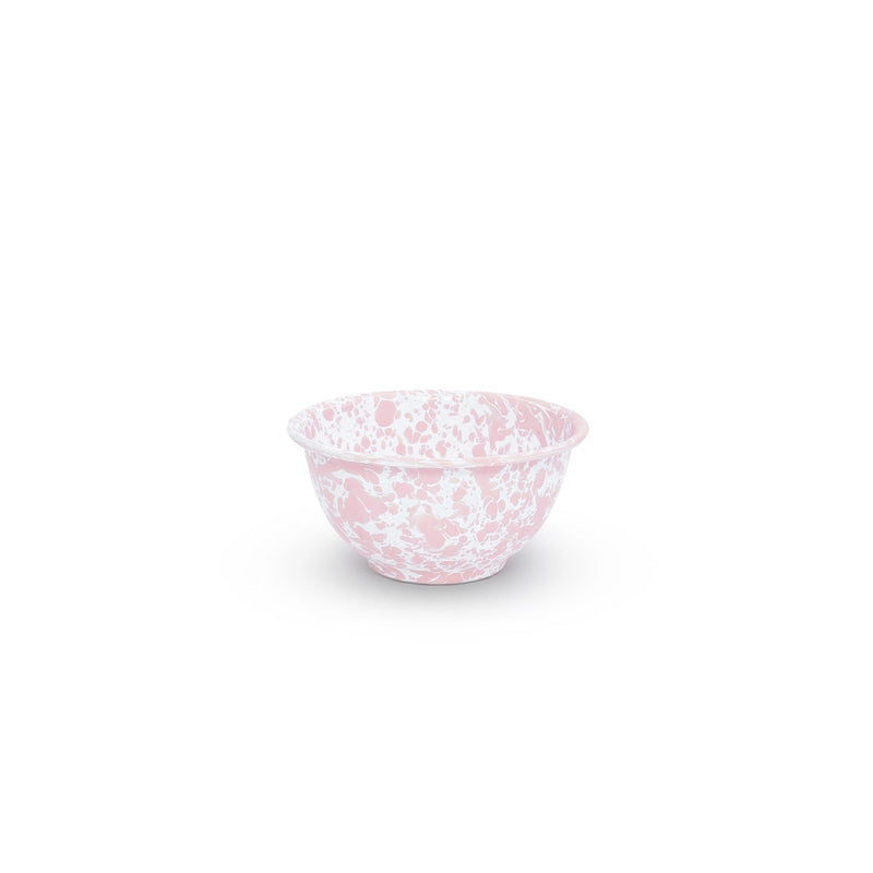 A pink and white marble splattered small footed enamel bowl.