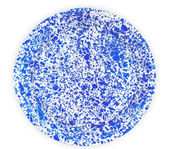 A 20-inch large round serving tray with a blue and white splatter pattern.