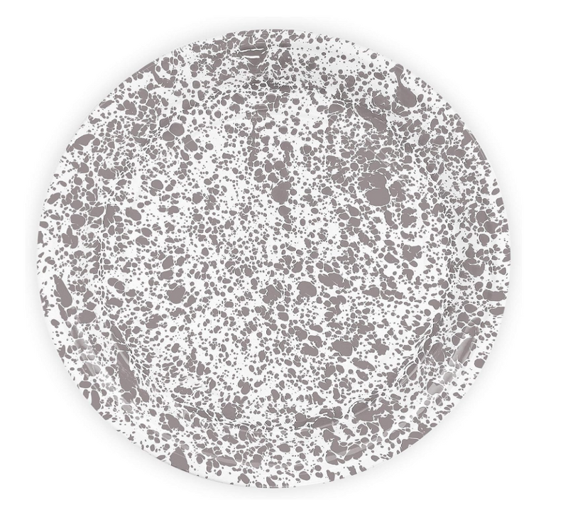 A 20-inch large round serving tray with a grey and white splatter pattern.