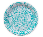 A 20-inch large round serving tray with a blue and white splatter pattern.