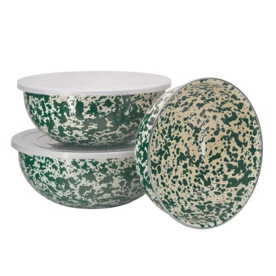 Bowl - Multi-Purpose Bowl Set w. Lids - Splatter Crow Canyon Enamelware