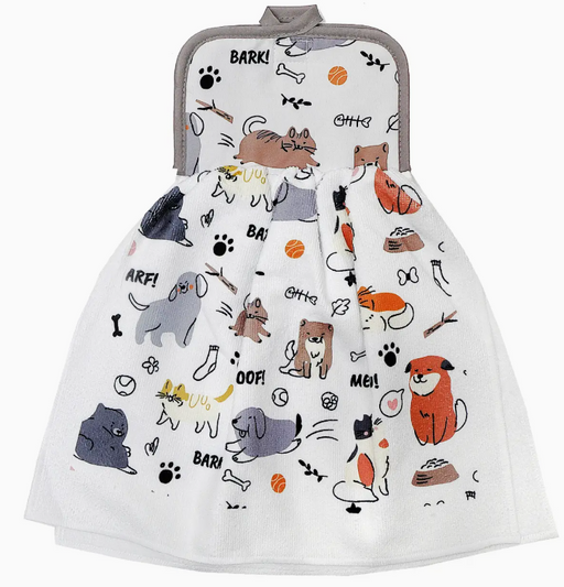 Baby bib with animal prints and 'Bark!' text on a white background