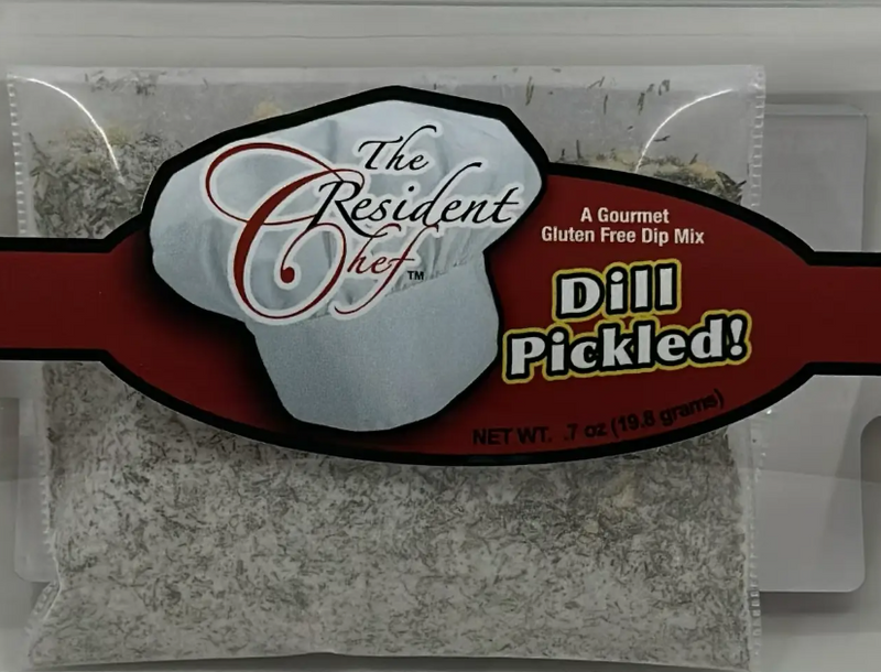 Dill Pickled dip mix package by The Resident Chef on a white background