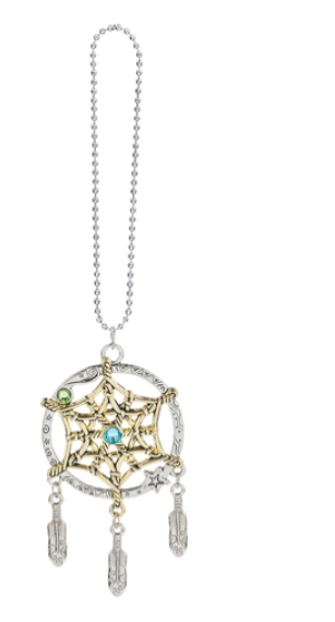 Decorative pendant with star design and chain on a white background