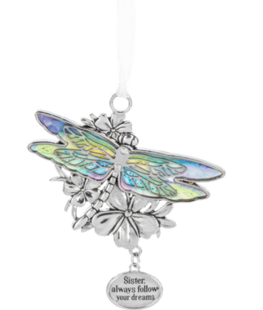 Butterfly-shaped ornament with 'Sister always follow your dreams' message on a white background