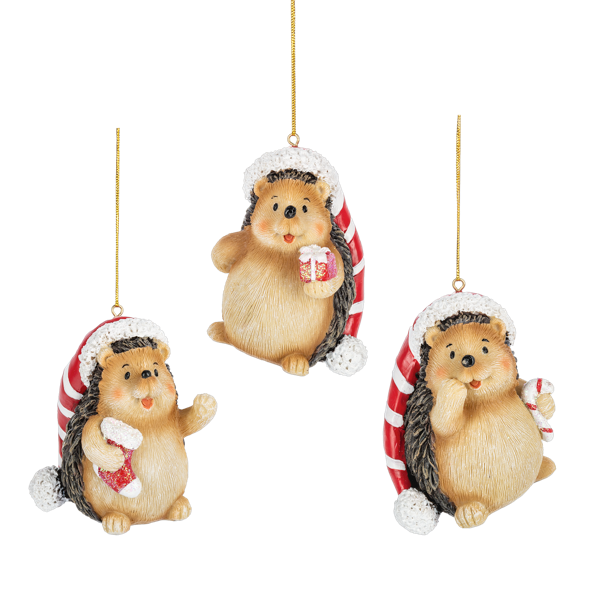 Candy Cane - Hedgehog Ornaments