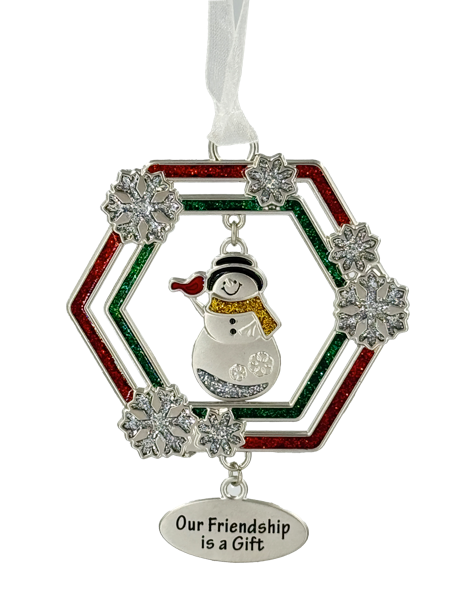 Snowman with Cardinal Our Friendship is a Gift Ornament