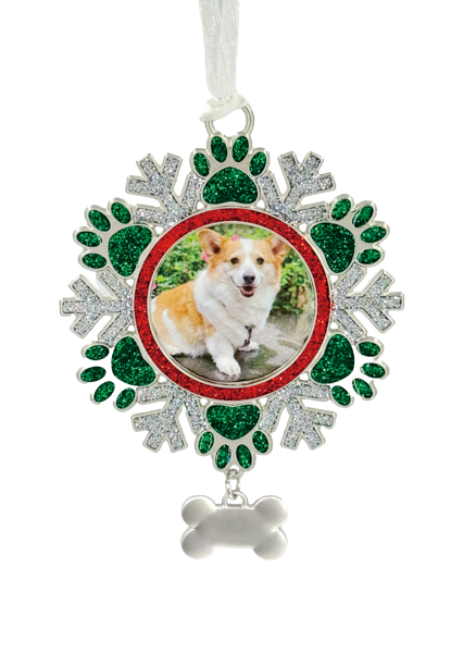 Pawprint Snowflake Photo Frame Ornament