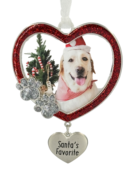 Heart With Paw Print Santa's Favourite Ornament