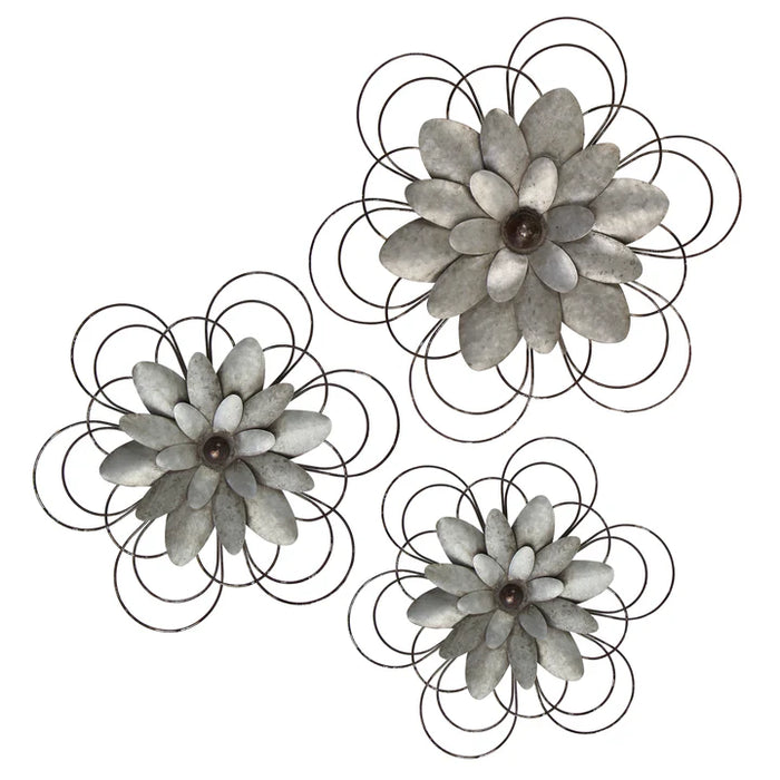 Stamped Metal Wall Flower Set